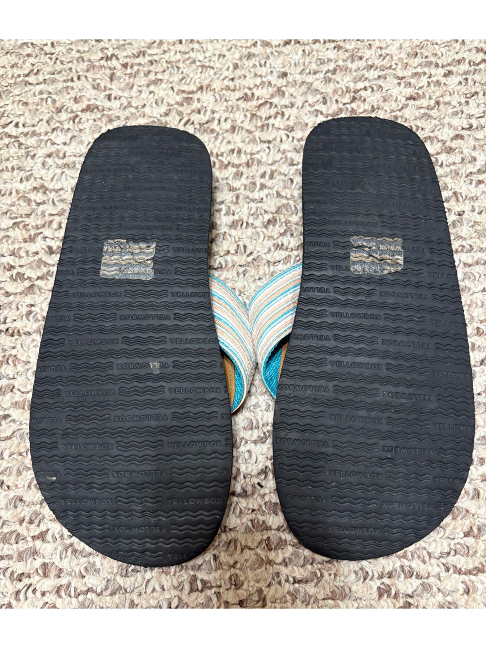 Women’s Yellow Box Teal Striped Flip Flop Sandals - Picture 3 of 3